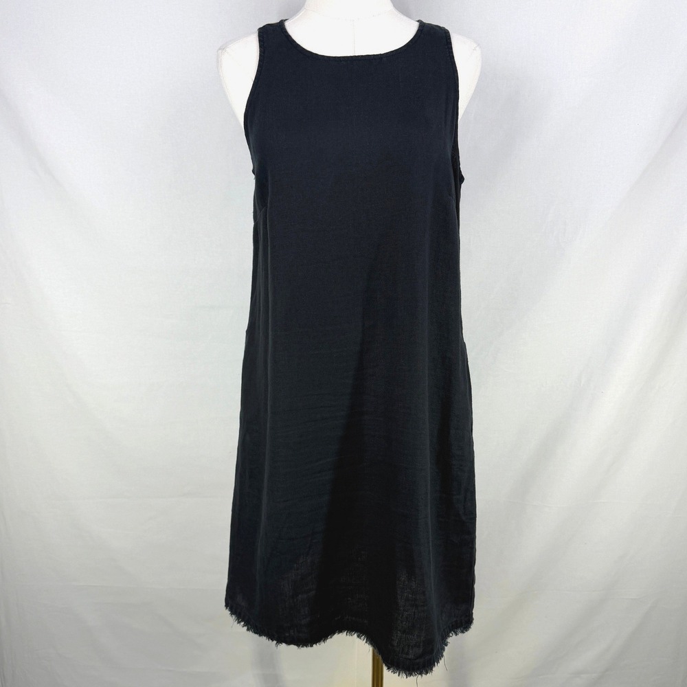 Garnet‎ Hill Linen Fringe Hem Sleeveless Dress Coastal Minimalist Quiet Luxury 2 - Picture 2 of 8